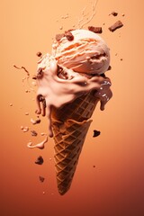A tasty chocolate ice cream on a peach background.