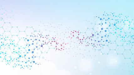 Structure molecule and communication. Dna, atom, neurons. Scientific concept for your design. Connected lines with dots. Medical, technology, chemistry, science background. Vector illustration