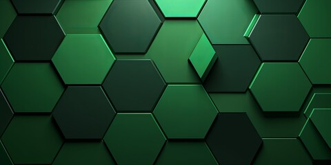 Green background with hexagon pattern, 3D rendering illustration. Abstract green wallpaper design for banner, poster or cover with copy space for photo text or product, blank empty copyspace.  - obrazy, fototapety, plakaty