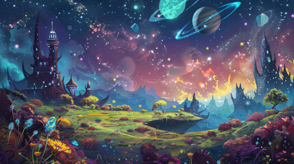 Fototapeta na wymiar Fantasy landscape with fantasy planet and fantasy world