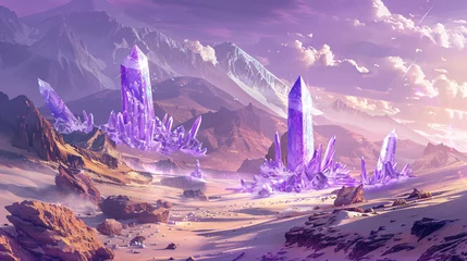 Foto auf Acrylglas Fantasy landscape with sandy glaciers and purple crystal © UsamaR