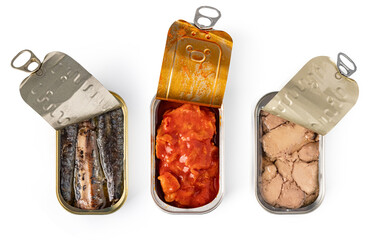 canned with different types of fish and seafood