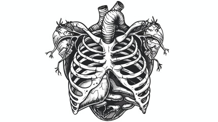 Heart with sternum. Chest bone. Gothic design heart 