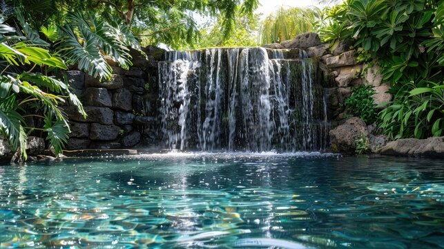 Tranquil pool at the foot of a secluded waterfall, perfect for a refreshing swim in nature's embrace