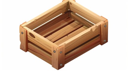 A wooden box or empty crate 3D modern icon. A wooden tray for farm produce, a timber plank container for market storage, and a pallet for delivery. Viewed from the top angle.