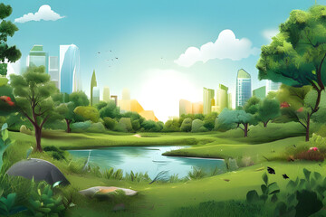 Fototapeta premium landscape with river and trees