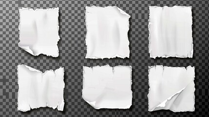 Various shadow frames drawn on paper sheets, notebooks, and notepads. Modern realistic set of paper sheets with torn edges, isolated on transparent background. - obrazy, fototapety, plakaty