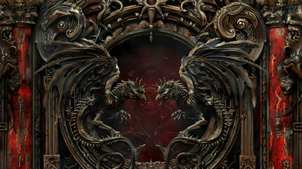 Fantasy monsters ornamental frame Illustration 