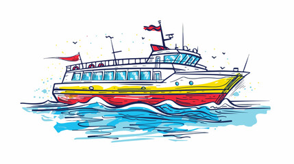 Colorful drawing of passenger ferry boat or marine vector