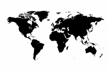  Black color World Map on Crisp White Background, 
