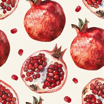 pastel colors watercolor seamless patterns with Juicy Pomegranates. ai generated