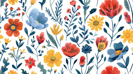 Colorful romantic hand drawn flowers seamless pattern