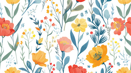 Colorful romantic hand drawn flowers seamless pattern