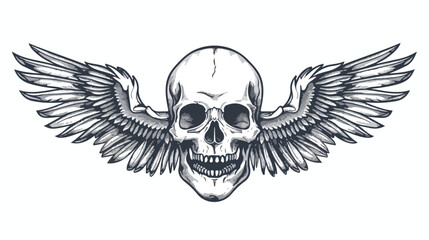 Human skull with wings for tattoo design vector Hand