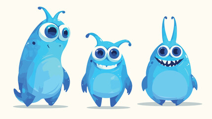 Cute blue cartoon monster with three big eyes . Vec