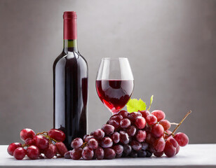 Bouteille de vin rouge et grappe de raisin