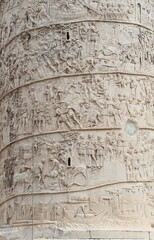 Trajan's Column Detail with Cattle, Boats and Soldiers in Rome, Italy
