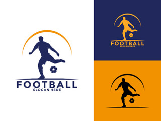 soccer football logo vector, soccer football with player and ball logo design template