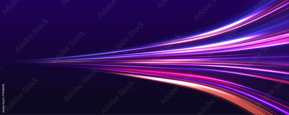 Poster rotating dynamic neon circle. colored shiny sparks of spiral wave. expressway, the effect of car hea