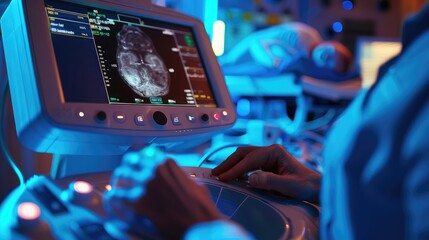 ultrasound machine in use during a prenatal check-up, capturing images of a developing fetus