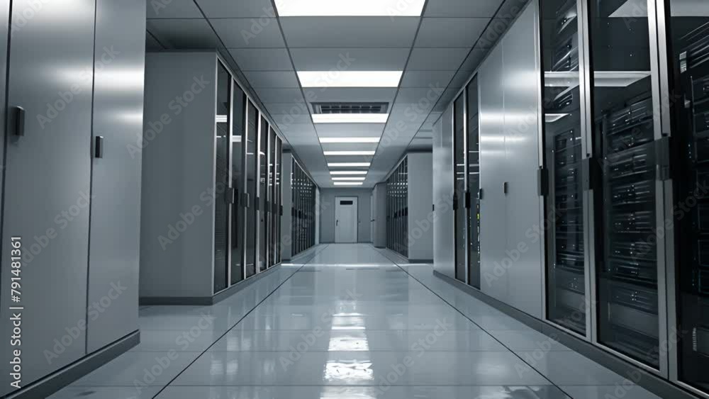 Poster High-Tech Server Room Filled With Rows of Servers