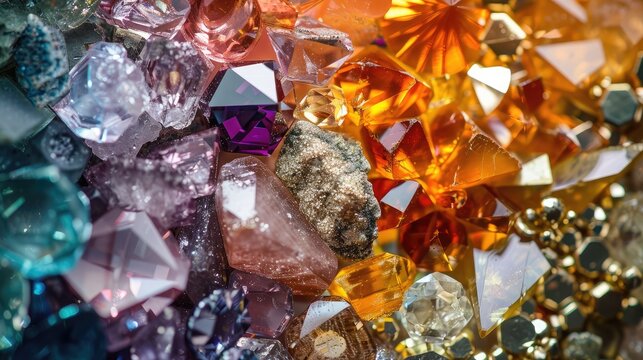 vibrant collage of gemstones and precious metals gleaming in the light, representing the allure and diversity of Earth's natural resources.