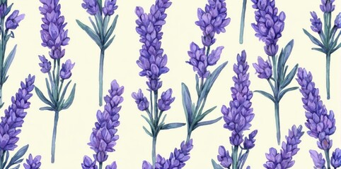 Watercolor Illustration of Pattern With Lavender Flower