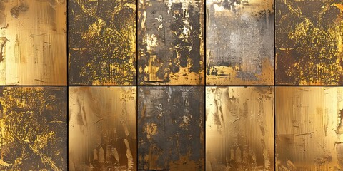 abstract art prints with gold and brown strokes.