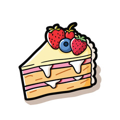 a drawing of a cake with berries and a strawberry on it.