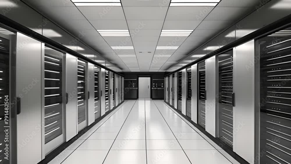 Aufkleber technology center hallway with rows of servers