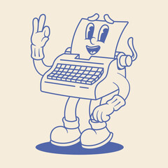 Type Writer Mascot Illustration Outline Version