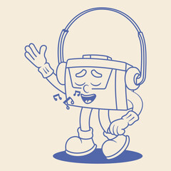 Walkman Mascot Illustration Outline Version