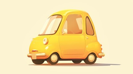 A vibrant cartoon cartoon toy car in a cheerful yellow hue is showcased as a 2d design element against a light background perfect for kids and serving as a delightful baby transport mode