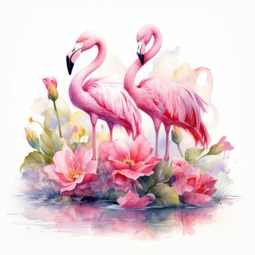 watercolor iIllustration, high detail, white background, pink group
