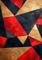 Red, black and gold geometric shapes on paper background