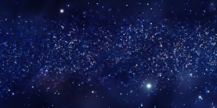 Indigo glitter texture background with dark shadows, glowing stars, and subtle sparkles with copy space for photo text or product, blank empty copyspace 