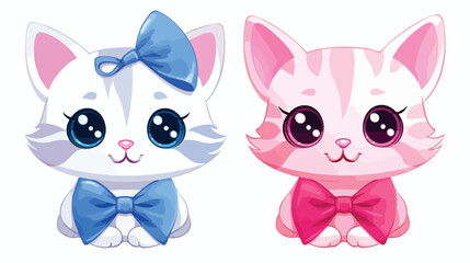 Cute Cat kitten face with big bow kids vector illus