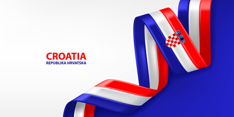 Croatia 3D ribbon flag. Bent waving 3D flag in colors of the Croatia national flag. National flag background design.
