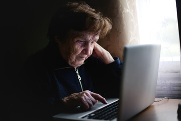 In a cozy scene, an older lady comfortably uses her laptop, seamlessly blending modern tech into her routine.