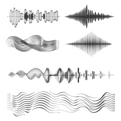 waving sound vibration and pulsing lines black color only - obrazy, fototapety, plakaty