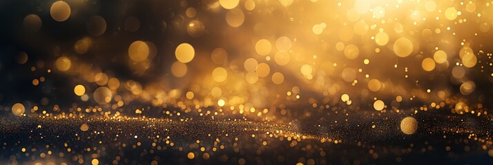 An abstract background with golden bokeh lights creating a festive and magical atmosphere