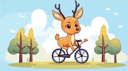 Obraz na płótnie Canvas Cute Deer Riding Bicycle Cartoon Vector Icon Illust