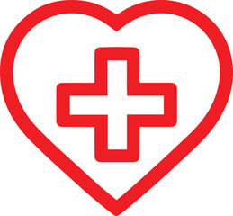 Medical Cross on Heart symbol line vector illustration.