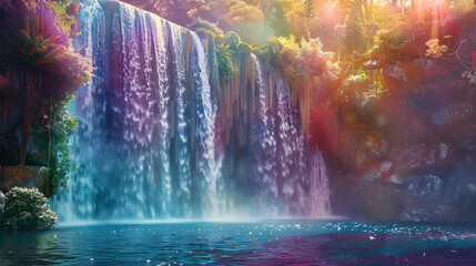 Fantasy vibrant colorful waterfall