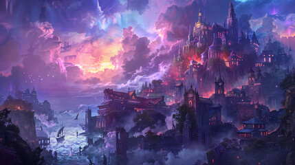 Fantasy vision city banner Illustration horizontal 