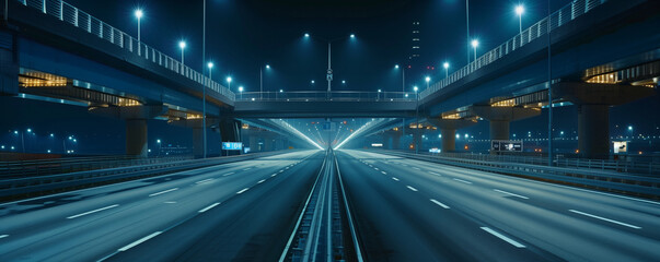 Fototapeta na wymiar Empty highway at night, generated ai
