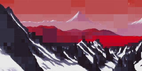 Nature landscape. Vector pixelated illustration. Rectangular design.