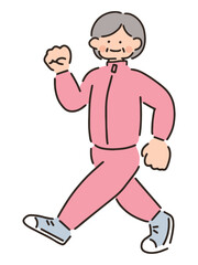 ウォーキングをするシニア女性のイラスト