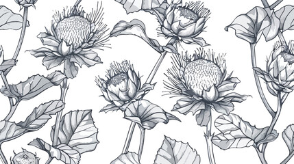 Burdock seamless texture with hand drawn buds