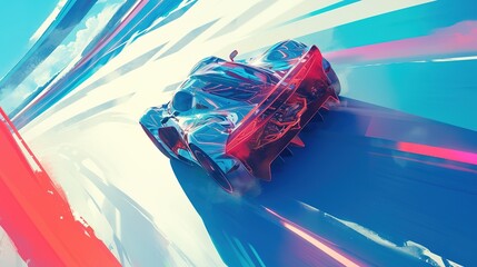 A modern sports car drives quickly through an abstract light tunnel . 3d render ,Generative ai, - obrazy, fototapety, plakaty